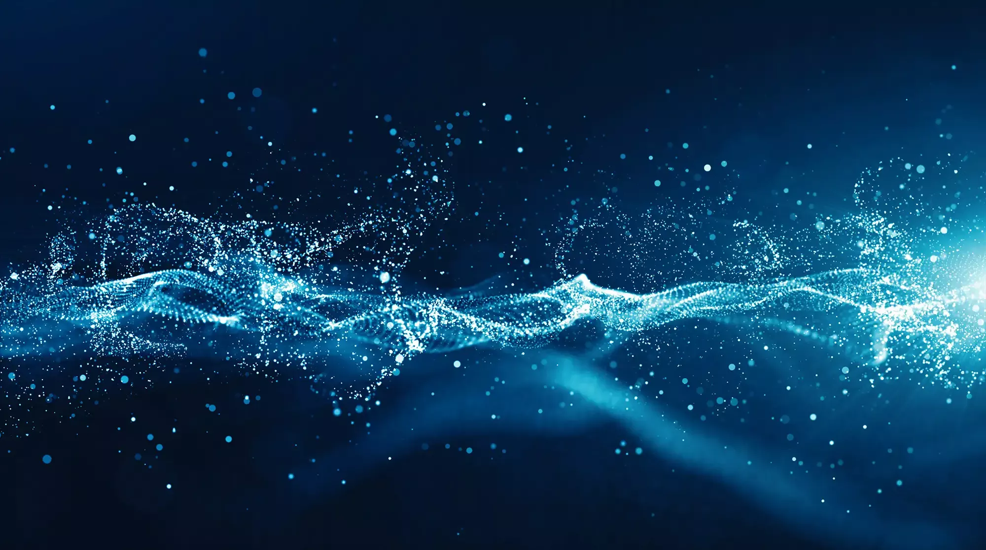 Abstract blue particles wave light background