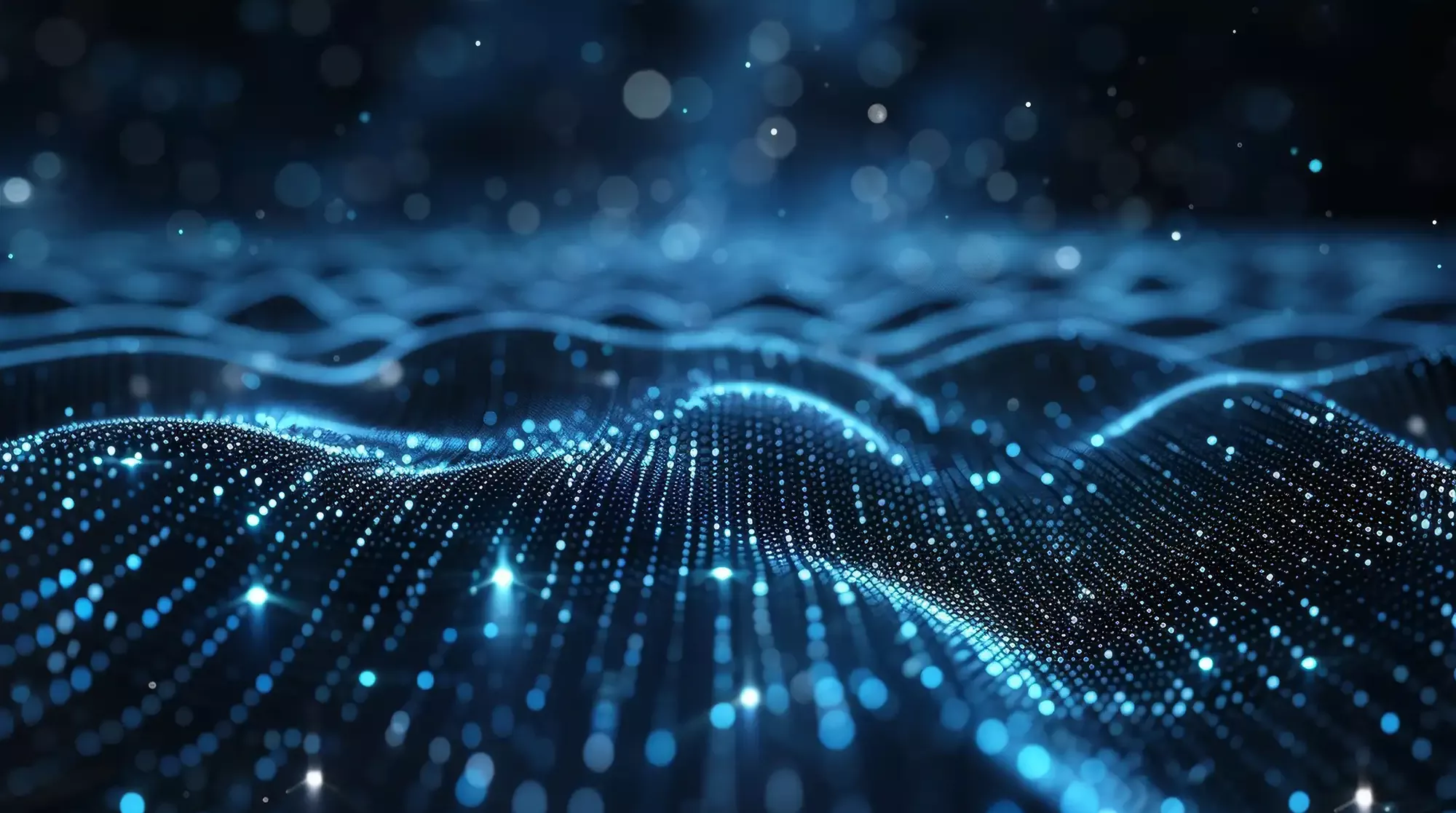 Dark digital grid with blue particles